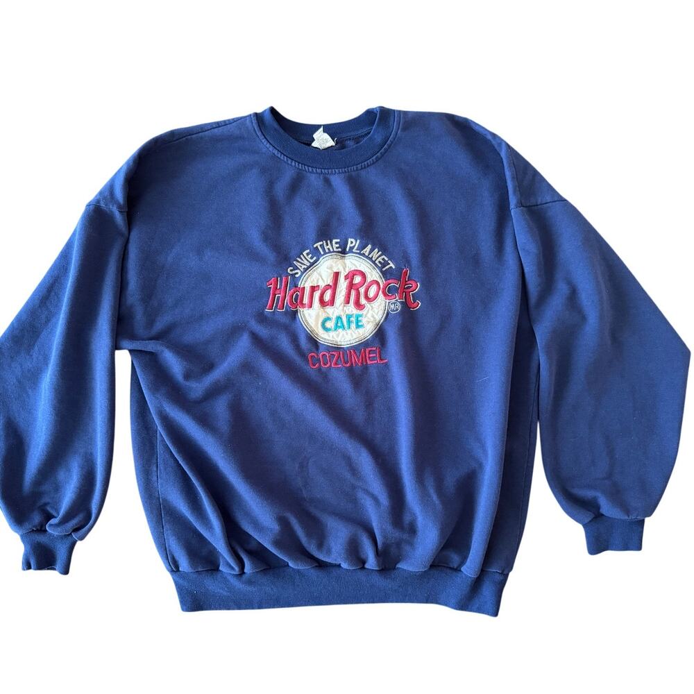 Vintage 90s Hard Rock Cafe Cozumel Save The Planet Embroidered Sweatshirt XL